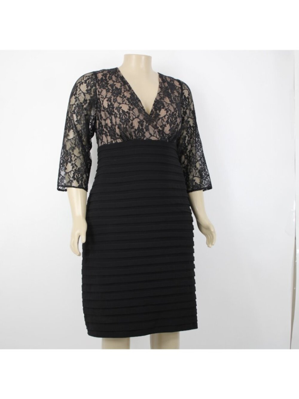 Adrianna Papell $208 Sz 20 Black Tan Lined Lace V Neck Nylon Polyester Dress - Picture 6 of 15